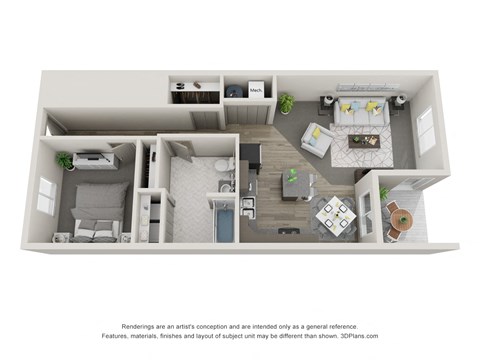 Floor plan for 1 bed, 1 bath, 816 sqft